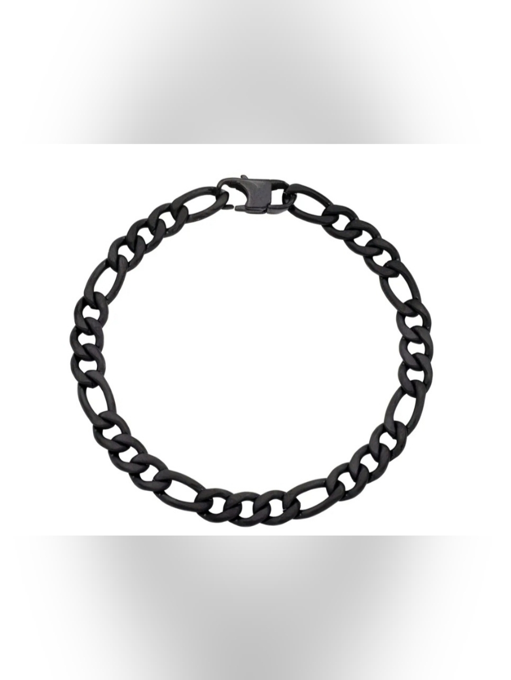 Blackjack Mens Matte Black Stainless Steel Figaro Link Chain Bracelet With Box